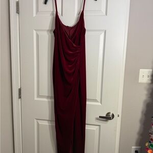 Fashion Nova Wine Red Draped Maxi Slip Dress